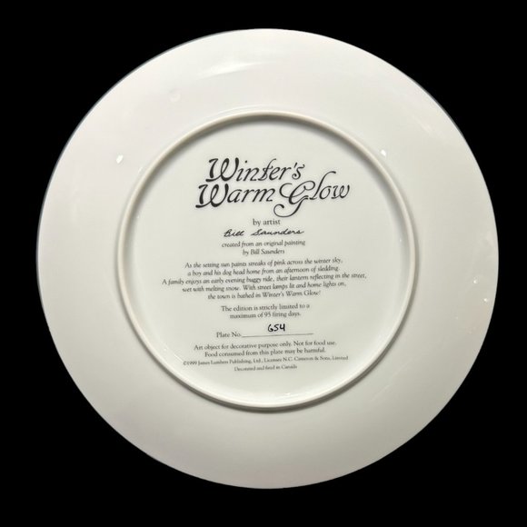 Vintage Collector Plate 'Winter's Warm Glow' by Bill Saunders, 8 1/4" - Picture 2 of 4